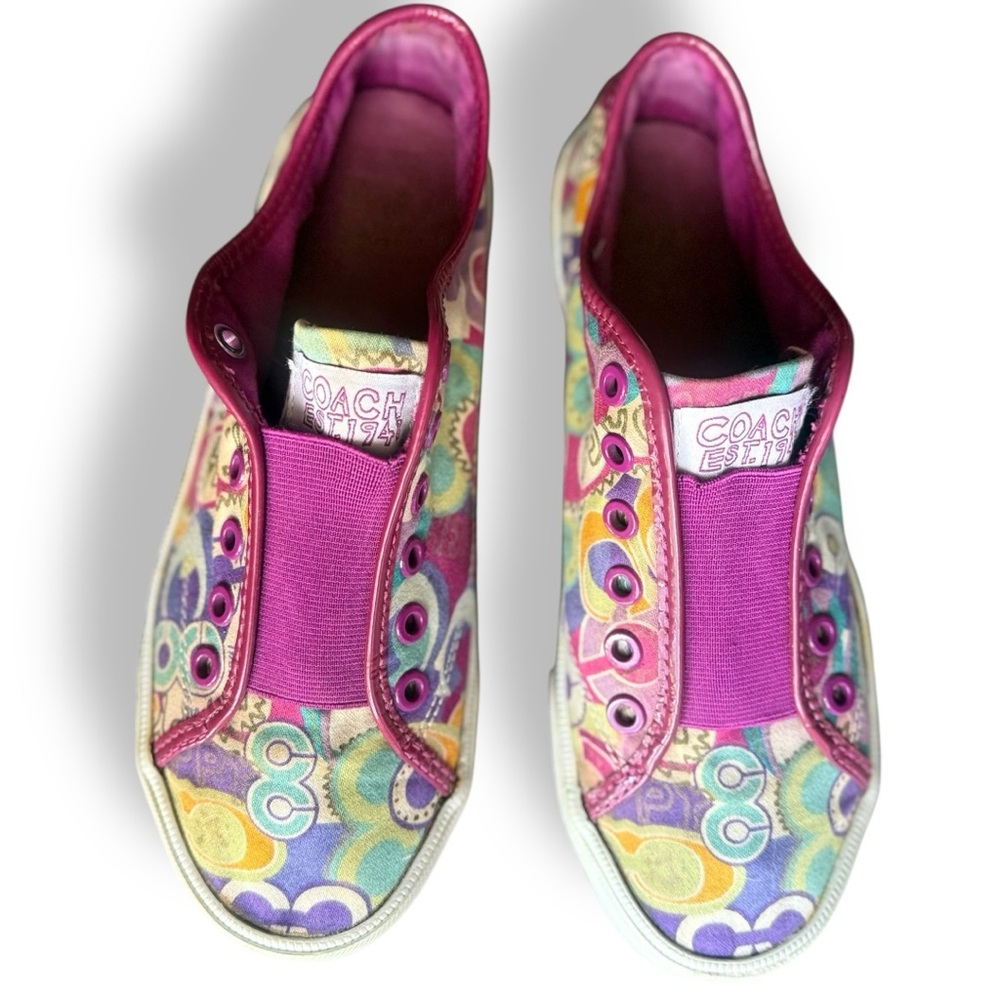 Coach 🪢 RARE, Bev Poppy Multicolor Colorful Slip-On Laceless Sneakers Size 7.5 - Picture 2 of 9